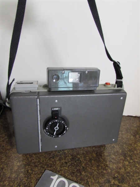 VINTAGE POLAROID LAND CAMERA W/FILM, FLASH UNIT, BULBS & MORE