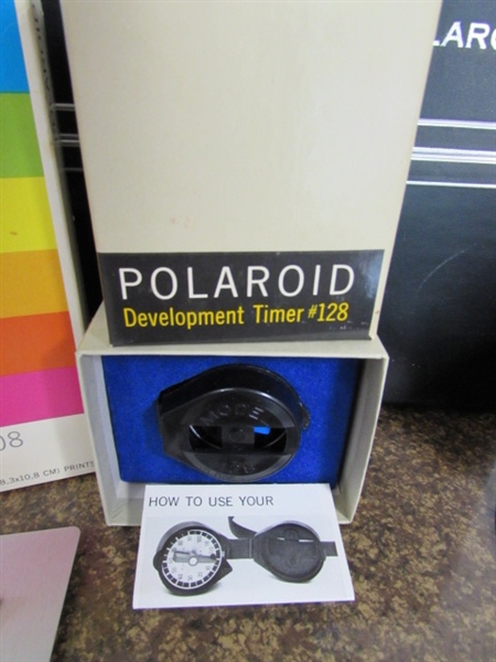 VINTAGE POLAROID LAND CAMERA W/FILM, FLASH UNIT, BULBS & MORE