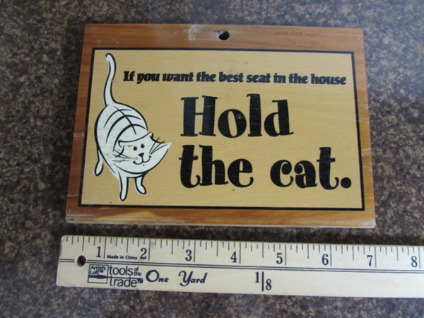 PAPER MACHE NESTING KITTY'S, WALL HANGINGS W/CAT SAYINGS & MORE