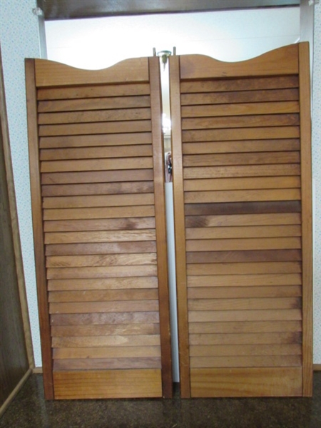 PAIR OF WOODEN SHUTTER DOORS W/ HARDWARE