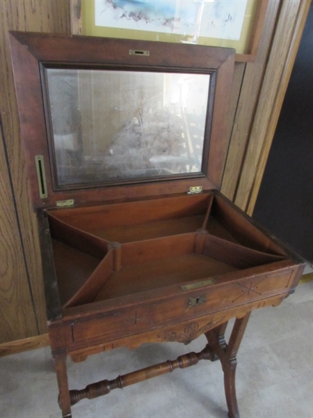 ANTIQUE WALNUT EASTLAKE SEWING STAND W/DRAWER