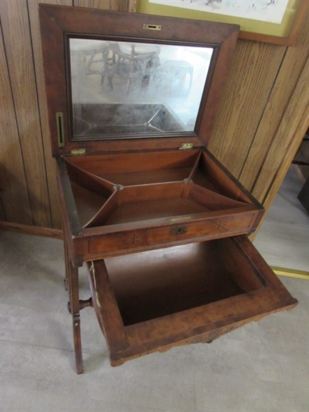 ANTIQUE WALNUT EASTLAKE SEWING STAND W/DRAWER