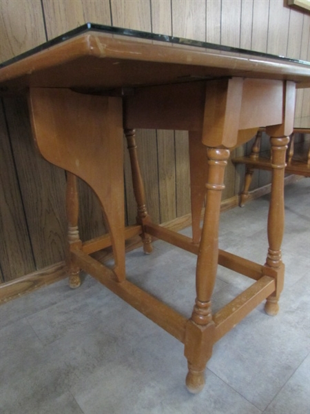 VINTAGE MAPLE DROP LEAF SIDE TABLE W/GLASS TOP