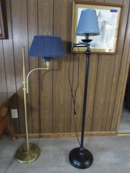 2 FLOOR LAMPS W/BLUE SHADES