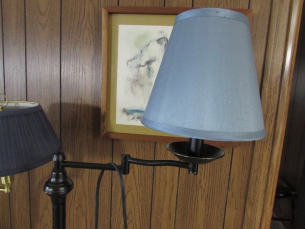 2 FLOOR LAMPS W/BLUE SHADES