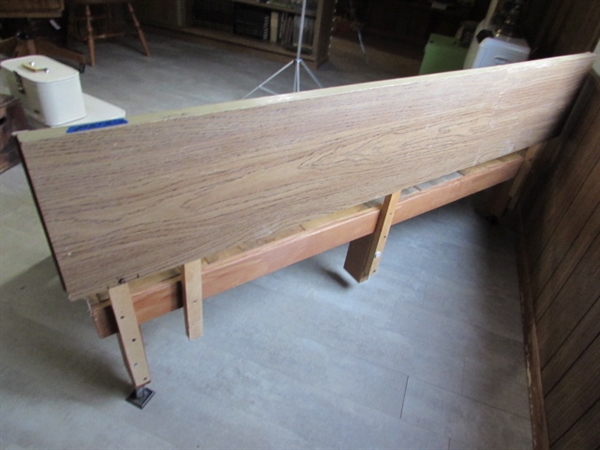 UPCYCLED WOOD BENCH/SOFA BASE ON WHEELS