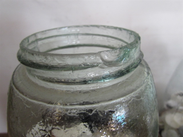 3 VINTAGE/ANTIQUE 1/2 GALLON BLUE JARS W/BUTTON COLLECTION