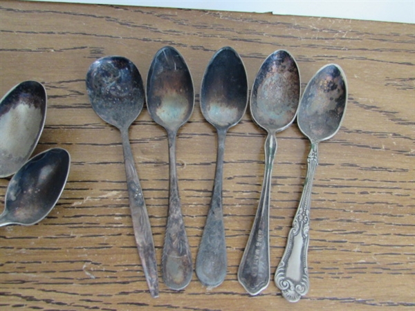 VINTAGE/ANTIQUE PURPLE JARS & HEAVILY TARNISHED SILVERPLATE FLATWARE