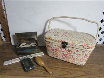 SEWING BASKET & VINTAGE SEWING SUPPLIES