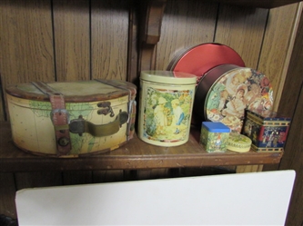 VINTAGE WOODEN CASE & METAL TINS