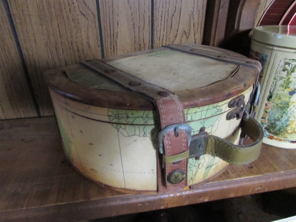 VINTAGE WOODEN CASE & METAL TINS