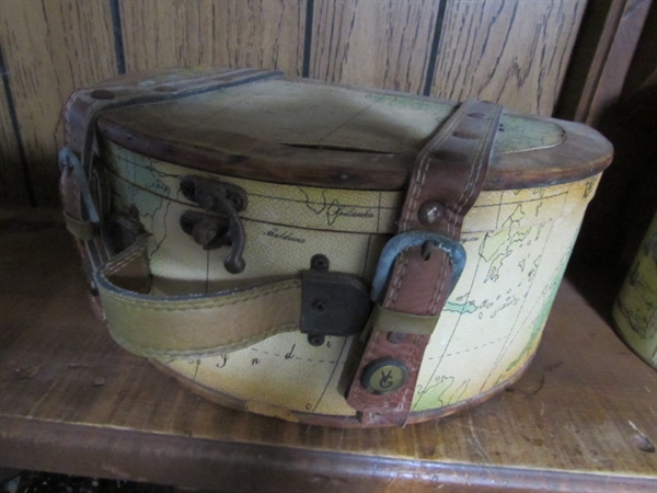 VINTAGE WOODEN CASE & METAL TINS