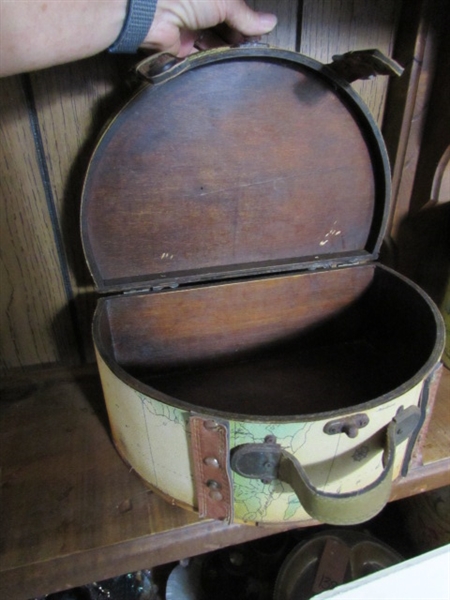 VINTAGE WOODEN CASE & METAL TINS