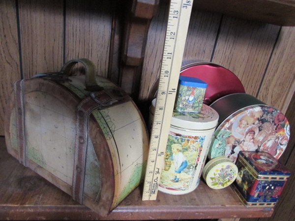 VINTAGE WOODEN CASE & METAL TINS