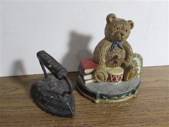 SAD IRON & CAST IRON "BEAR" DOOR STOP