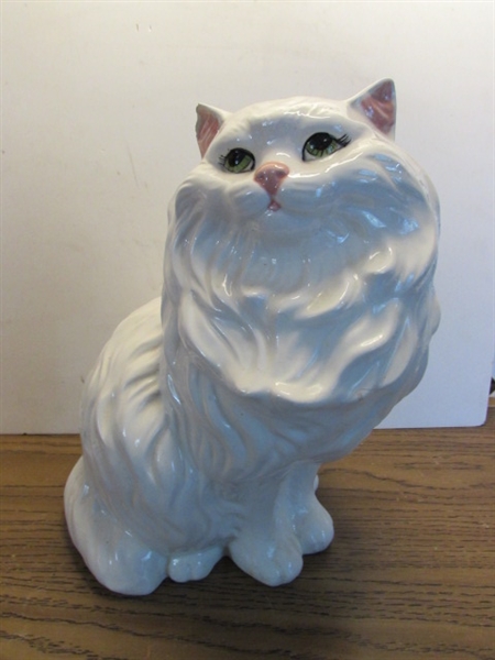 LARGE CERAMIC HOUSE CAT & PAINTED CAT STATUE