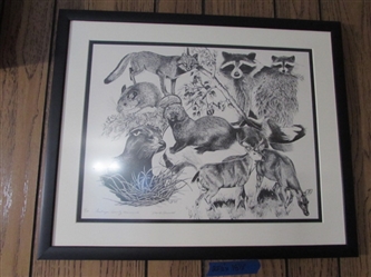 LIMITED EDITION PRINT 11/150 "SISKIYOU COUNTY MAMMALS" PEN & INK BY J. RUSSELL