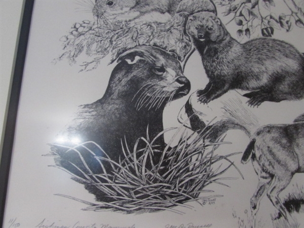 LIMITED EDITION PRINT 11/150 SISKIYOU COUNTY MAMMALS PEN & INK BY J. RUSSELL