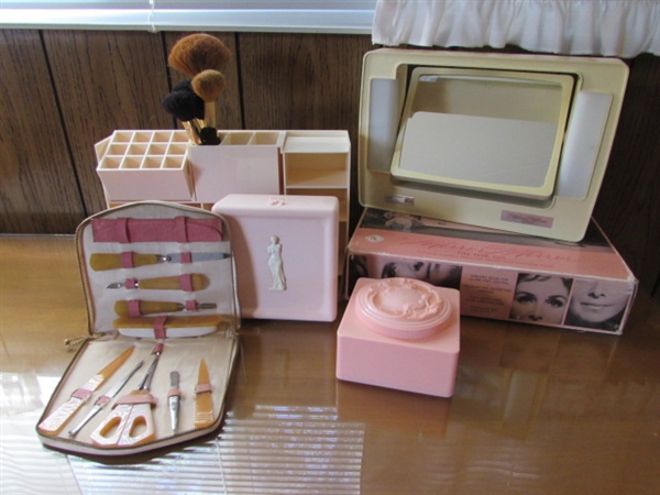 VINTAGE ORGANIZER, LIGHTED MAGNIFYING MIRROR & MORE