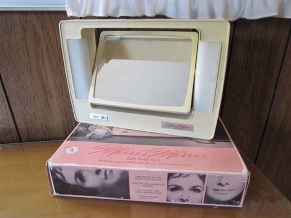 VINTAGE ORGANIZER, LIGHTED MAGNIFYING MIRROR & MORE