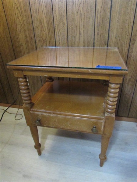 SOLID MAPLE NIGHTSTAND W/DRAWER & FOOTSTOOL