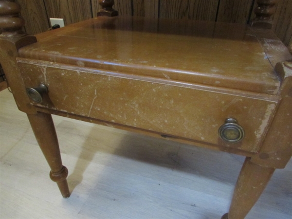 SOLID MAPLE NIGHTSTAND W/DRAWER & FOOTSTOOL