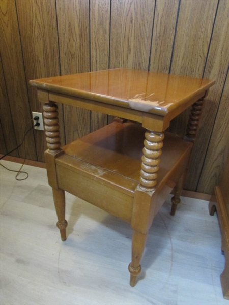 SOLID MAPLE NIGHTSTAND W/DRAWER & FOOTSTOOL