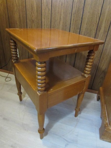 SOLID MAPLE NIGHTSTAND W/DRAWER & FOOTSTOOL