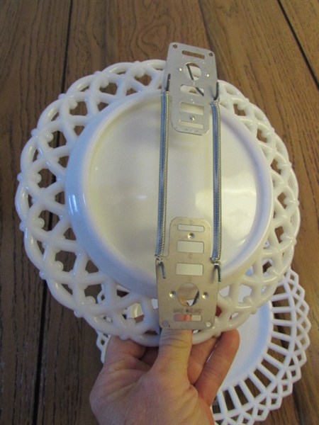 VINTAGE MILK GLASS PLATES AND BABY CHRISTENING GOWN