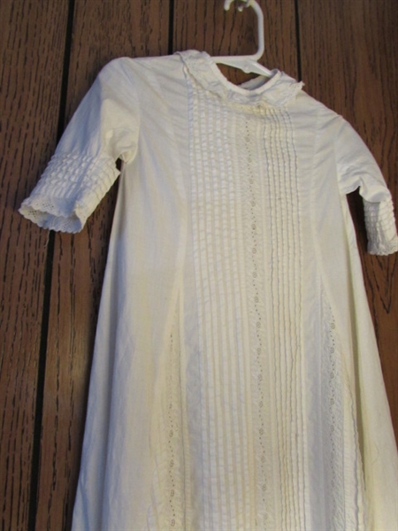 VINTAGE MILK GLASS PLATES AND BABY CHRISTENING GOWN