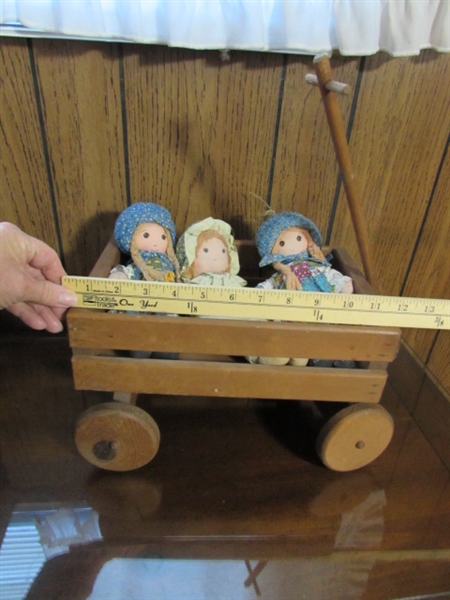 HOLLY HOBBIE DOLLS & WOODEN WAGON