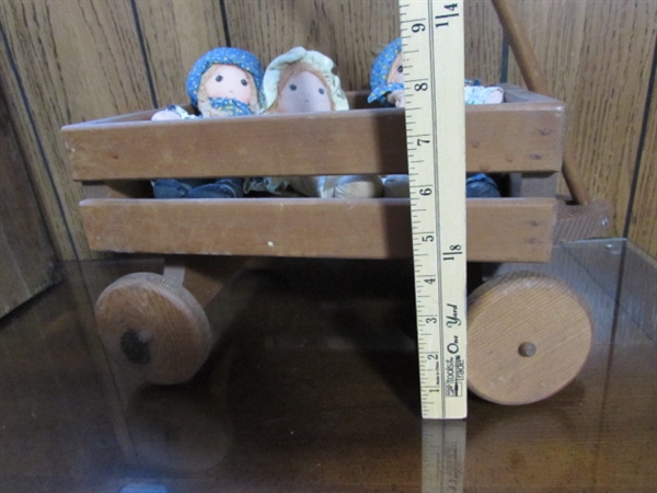 HOLLY HOBBIE DOLLS & WOODEN WAGON