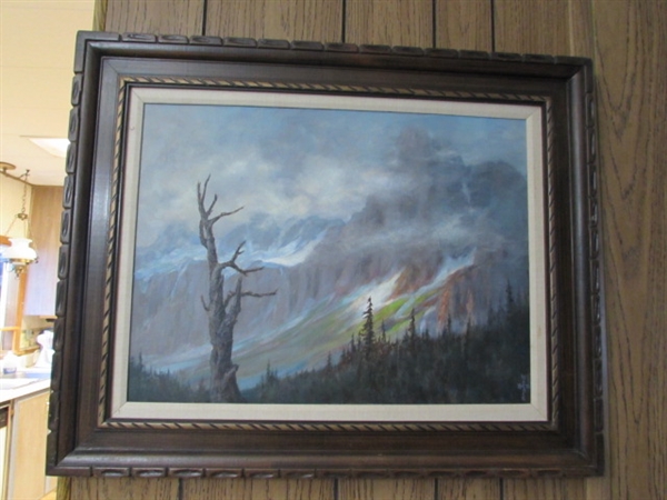 ORIGINAL OIL ON CANVAS STORM IN THE PEAKS BY BILL WALLACE OF FORT BRAGG, CA