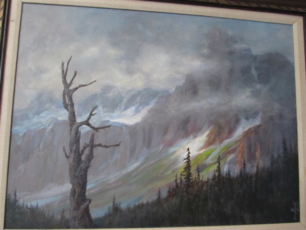 ORIGINAL OIL ON CANVAS STORM IN THE PEAKS BY BILL WALLACE OF FORT BRAGG, CA