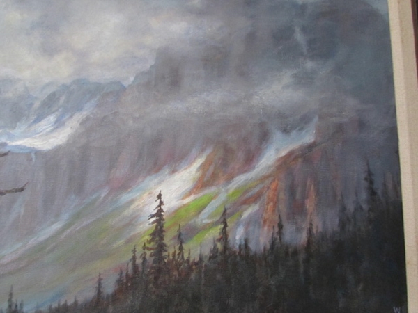 ORIGINAL OIL ON CANVAS STORM IN THE PEAKS BY BILL WALLACE OF FORT BRAGG, CA