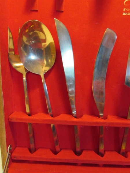 HUGE SET OF VINTAGE BRASS FLATWARE IN CHEST FROM THAILAND