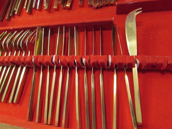 HUGE SET OF VINTAGE BRASS FLATWARE IN CHEST FROM THAILAND