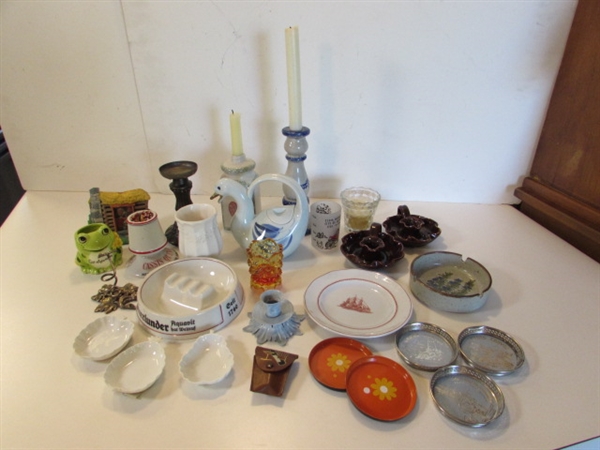 ASSORTED NIC-NACS, ASHTRAYS, CANDLE HOLDERS & MORE