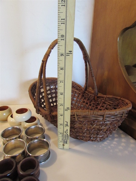 WICKER BASKET FULL OF ASST NAPKIN RINGS