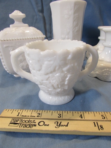 ASSORTED VINTAGE/ANTIQUE MILK GLASS ITEMS