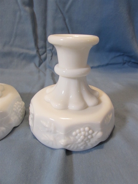 ASSORTED VINTAGE/ANTIQUE MILK GLASS ITEMS