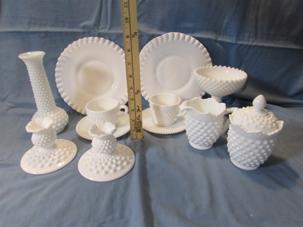 LARGE ASSORTMENT OF VINTAGE/ANTIQUE HOBNAIL MILKGLASS