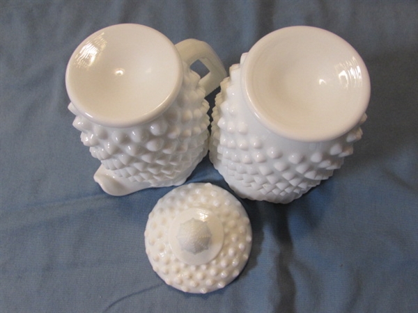 LARGE ASSORTMENT OF VINTAGE/ANTIQUE HOBNAIL MILKGLASS