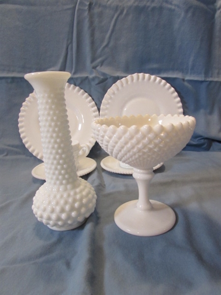 LARGE ASSORTMENT OF VINTAGE/ANTIQUE HOBNAIL MILKGLASS