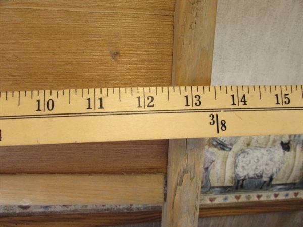 ANTIQUE WOODEN WASHBOARD W/TIN SIGN OF GIRL DOING LAUNDRY