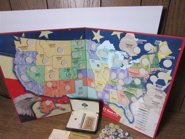 STATE QUARTER DISPLAY & VINTAGE LANE PLAYING CARD SET