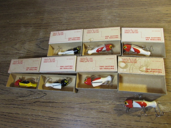 7 VINTAGE NOS LAMOTHE-STOKES SWIVALURE DOUBLE ACTION LURES