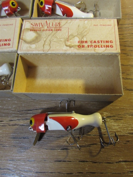 7 VINTAGE NOS LAMOTHE-STOKES SWIVALURE DOUBLE ACTION LURES