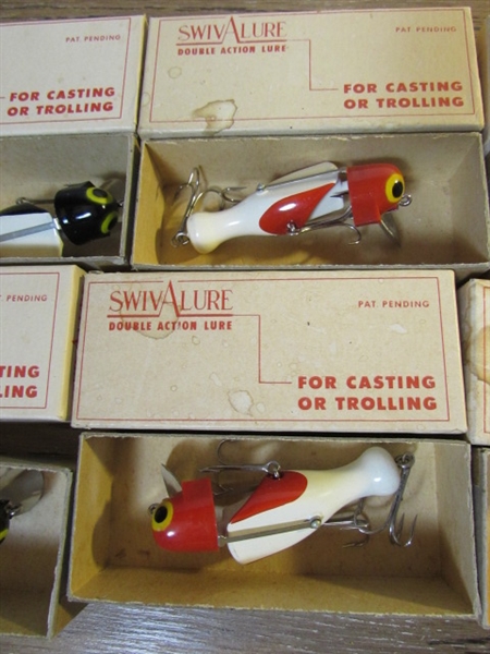 7 VINTAGE NOS LAMOTHE-STOKES SWIVALURE DOUBLE ACTION LURES