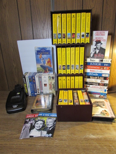 VHS REWINDER, NATIONAL GEOGRAPHIC VHS TAPE SETS & ASST MOVIES